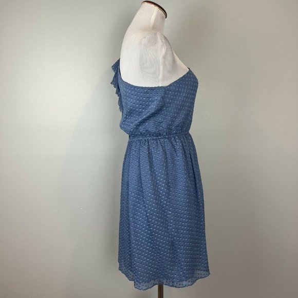 Rebecca Taylor One Shoulder Ruffle Clip Dot Crinkle Dress Silk Blend Size 4 - Picture 4 of 8